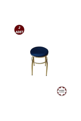 Evko Mobilya Tabure, Bar Taburesi, 2'li Tabure, Gold Ayaklı- Mavi