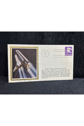 Uzay Temalı İlk Gün Zarfı İpek Baskı 1981 Usa Space Cover Space Shuttle Columbia Lift-off April 12.1981