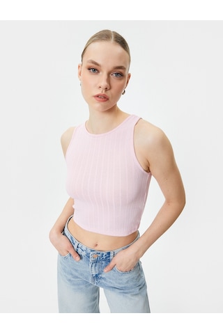 Koton Crop Atlet Kolsuz Halter Yaka Dokulu Rose 4sak10088ek 4sak10088ekrsm Pembe