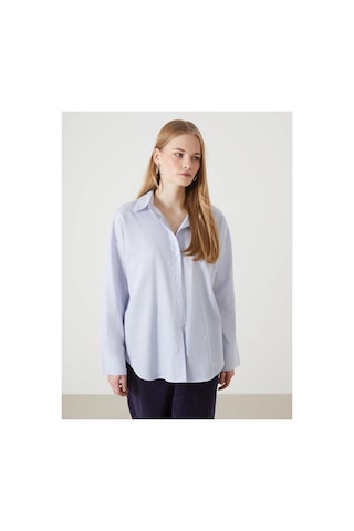 LC Waikiki Lcw Vision Mavi Çizgili Oversize Oxford Kadın Gömlek Blue Strıped