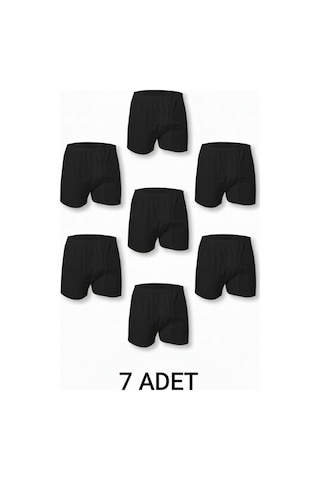 Enmodaiçgiyim 7 Adet Siyah %100 Pamuk Rahat Kesim Erkek Paçalı Külot Boxer