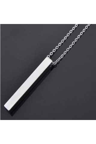 Unisex Gümüş Kaplamalı Çubuk Uzun Bar Dikdörtgen Kolye 70 Cm Gümüş
