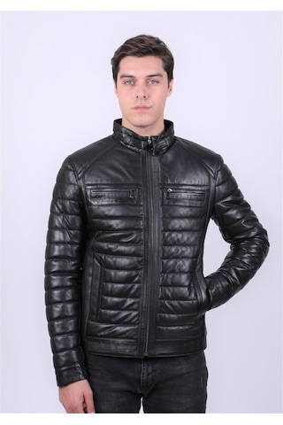 New Zaya Leather Erkek Siyah Şişme Deri Mont Hakiki Deri Siyah