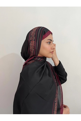 Modakaşmir Aminenesil Etnik Düz Siyah Fuşya Renk Şal Soft Pamuk Şal