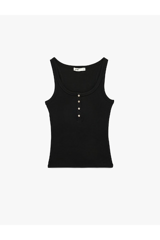 Koton Pamuklu Slim Fit Süs Düğmeli U Yaka Fitilli Atlet Siyah 6sak10032pk