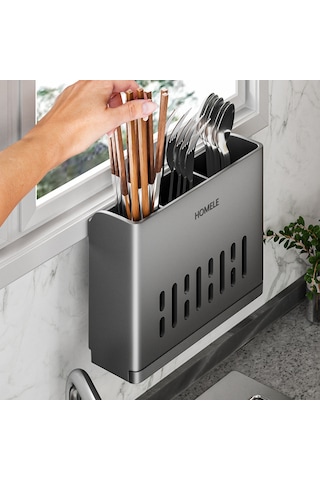 Yifomall Duvar Takılı Beyaz Çatal Bıçak Kaşık Depolama Kutusu - Delik Açmadan Kurutma Özelliği, Mutfak Organizatörü, Toptan Alım Diğer