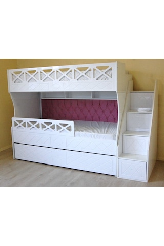 Beyaz Çarpılı Model Çocuk Ranzası
