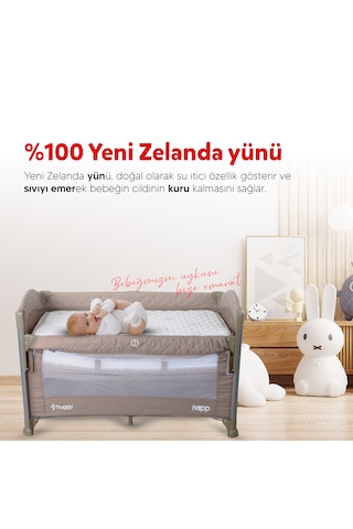 Huggy %100 Yeni Zelenda Kuzu Yünü 60x120 Bebek Yatak Pedi