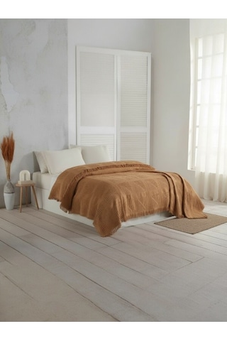 Sirus Çift Kişilik Jakarlı Pike , %100 Pamuk Jakarlı Dokuma 240x260 Cm Hardal