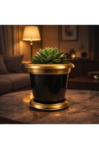 Nf Gold Bilezikli 1,7 Litre Dekoratif Plastik Saksı Siyah