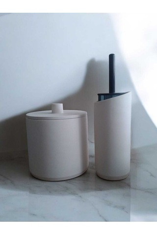 Kırık Beyaz Beton Çöp Kovası Ve Tuvalet Fırçalık, Dekorasyon,aksesuar Beyaz
