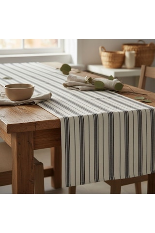 1 Adet Runner,çizgi Desenli 100% Pamuk Runner,yıkanabilir Runner 40x140 Cm Beyaz - Gri