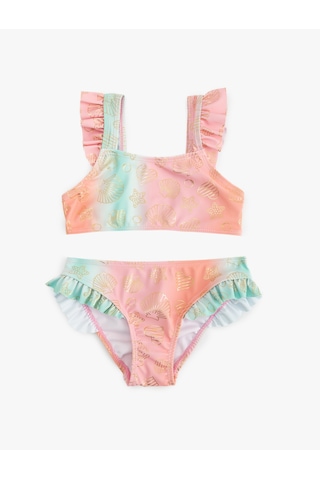Koton Deniz Temalı Baskı Detaylı Fırfırlı Askılı Bikini Takımı Pembe Desenli 5skg00007mm Pembe Desenli
