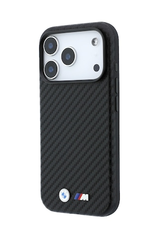 Apple iPhone Uyumlu 18 Pro Max Kılıf Bmw Lisanslı M-safeli Karbon Fiber Ve Metal Logolu Pu Deri Kapak Siyah