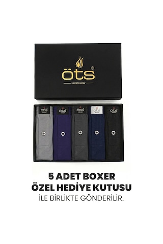 Öts Premium 5'li Erkek Boxer Düğmeli, Süprem - Hediye Kutulu, %100 Pamuk, Koyu