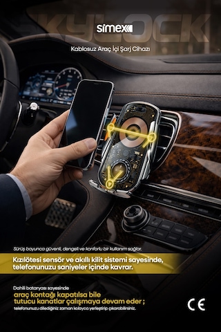 15w Kablosuz Şarjlı Araç İçi Telefon Tutucu Kancalı Araba Havalandırma Standlı Wireless Şarj Cihazı Aleti Diğer