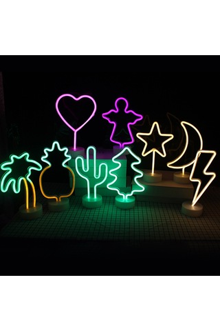 Yaozixa Yeşil Neon Kaplumbağa Yaprağı Led Masa Lambası - Yatak Odası Dekorasyonu Usb Akşam Lambası Usb + 3xaa Pil Desteği, Pil Dahil Değil Diğer