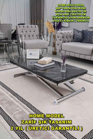 Home Üst Tabla Mdf Siyah Mermer Oval Köşe Alt Krom