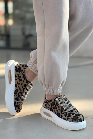 Günlük Kadın Sneaker Örgü Bağcıklı Hafif Kalın Yüksek Balon Taban Yürüyüş Spor Ayakkabı 5750 Leopar