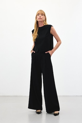 Sateen Geniş Paça Pantolon - Siyah-136449 Siyah