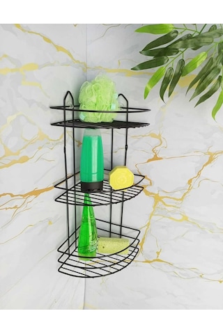 Yapışkanlı Paslanmaz Banyo Köşeliği Şampuanlık Siyah
