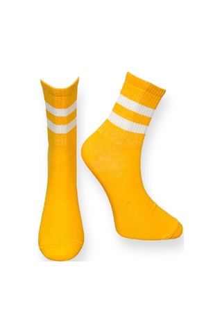 4'lü Unısex İki Şeritli Klasik Esnek Nem Alabilen Pamuklu Spor Soket Çoraplar Çok Renkli