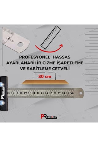 Hassas Ayarlanabilir Çizme, İşaretleme Ve Sabitleme Cetveli 30 Cm