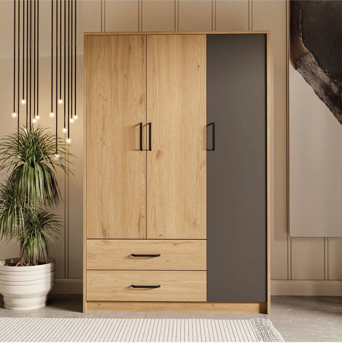 3508 GRANDE MODERN 3 KAPILI GARDROP SEPET-ANTRASİT