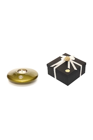 Yeşil Golden Glow Cam Mumluk Ve Tealight Seti Dekoratif Sıvama Kutulu