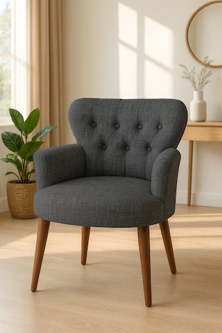 Roma Berjer - Modern Tekli Koltuk - Keten Kumaş - Antrasit