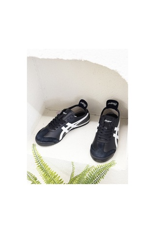 Tayger E E-3226 Hakiki Deri Düz Taban Sneaker Spor Ayakkabı Unısex Siyah Beyaz