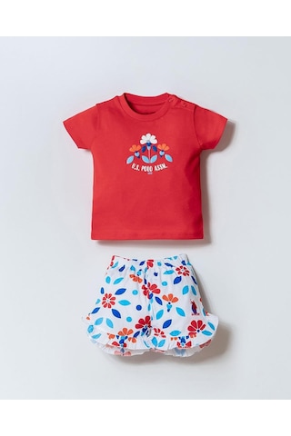 U.S. Polo Assn. U.s. Polo Assn Kız Bebek 2 Li Şort T-şhirt Takım Nar Çiçeği-2273 Nar Çiçeği