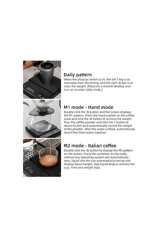 Novahub 3 Modlu Kahve Terazisi: 0.1g Doğruluk, 2000g Kapasite, Type-c Şarj, Zamanlayıcı Beyaz Beyaz