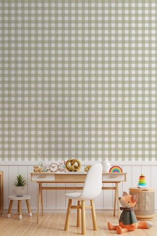 Ekose Desenli Duvar Sticker Yarım Kaplama Duvar Kağıdı Görünümlü Sticker 54x109 Cm Ekoseli Yeşil Dijital Baskı