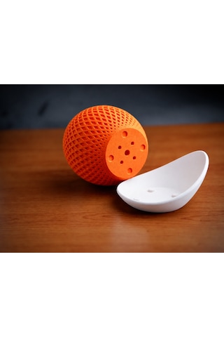 Trendexa 3d Baskı Küre Saksı - Kafes Dokulu İki Parçalı Dekoratif Saksı - Turuncu-beyaz Mac Standart 70449087
