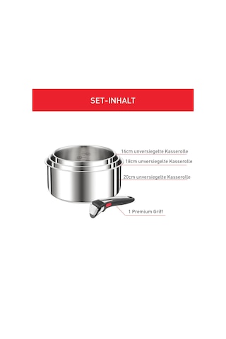 Tefal Ingenio Tercihi 4 Parçalı Güveç Seti, 16/18/20 Cm, Çıkarılabilir Saplı Tencere Seti, İndüksiyonla İstiflenebilir Tencere Seti, Yerden Tasarruf Sağlar, Kullanımı Ve Temizliği Kolaydır, Paslanmaz Çelik, L898s3 Siyah