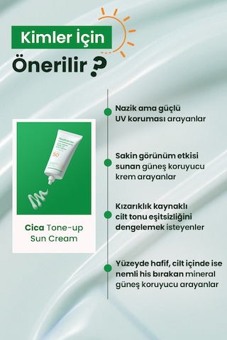 Hassas Cilde Sakin Görünüm Sunan Ton Eşitleyici Güneş Kremi Realbarrıer Cica Green Tone-up Sun Cream