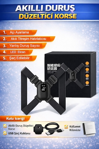 Akıllı Duruş Düzeltici Korse Ayarlanabilir Titreşim Uyarılı Postür Destekleyici Sırt Dikleştirici Kamburluk Önleyici Cihaz