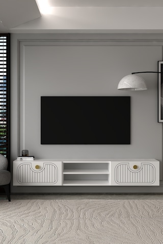 180dhdtdar3ba Hera Lazer Desenli Duvara Monte Raflı Tv Sehpası,ünitesi Beyaz-altın