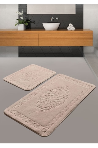 Madame Clean Pudra 2'li Pamuklu Banyo Paspas Seti Osmanlı Desen Pudra