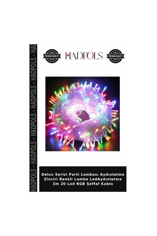 Delux Serisi Parti Lambası Aydınlatma Zinciri Renkli Lamba Ledaydınlatma 3m 20 Led Rgb Şeffaf Kablo