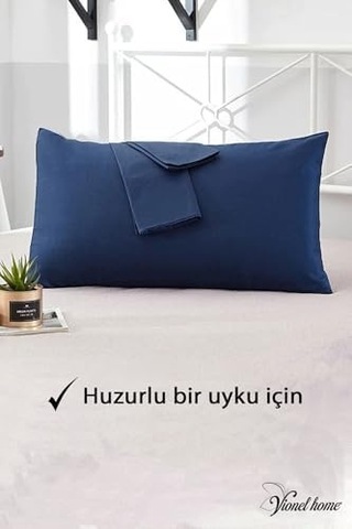 Vionel Home Pamuklu 2'li Kapaklı Yastık Kılıfı 50x70 Cm - Yumuşak Ve Nefes Alabilir Gece Mavisi Abanoz