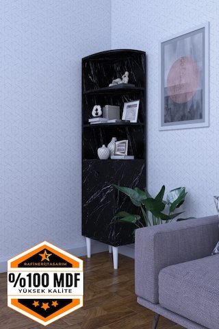 Dekoratif Dolap Köşe Rafı, Çok Amaçlı Raf, Salon Rafı Mdf Siyah