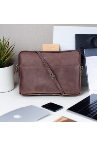 Leeds 16 İnç Macbook Ve Pc Uyumlu, Hakiki Deri, El Yapımı Kılıf, Antik Kahve Çok Renkli