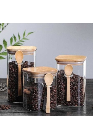 Createtech Cam Mühürlü Can Baharat Kavanoz Kaşık Kapaklı Çeşni Konteyner Kahve Şeker Depolama Tankı C Diğer Diğer