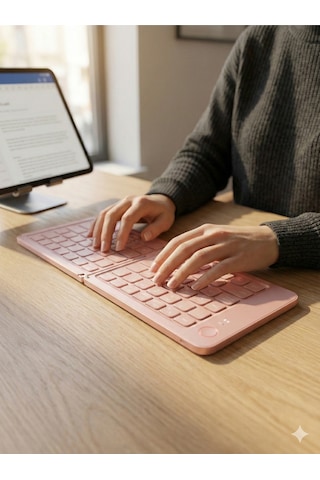 Katlanabilir Mini Bluetooth Klavye - Taşınabilir Pembe Kablosuz Tablet Ve Telefon Klavyesi