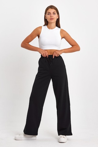 MMetalic MTLCB67 Kadın Mevsimlik Salaş Geniş Rahat Paça Yan Cepli 2'li Eşofman Altı 001 Siyah - Gri