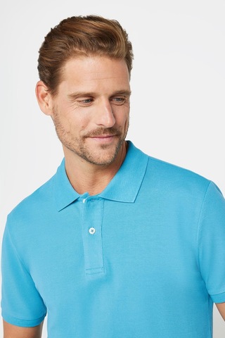 Tudors Erkek Slim Fit Dar Kesim %100 Pamuk Düz Pike Mavi Polo Yaka Tişört-30497 Mavi