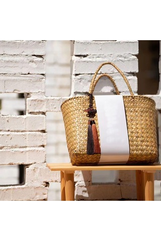 Suntek Kırsal Rattan Dokuma Çanta Şeker Torbaları Park Açık Kahverengi