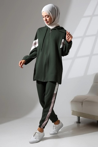 Kadın Mevsimlik Penye Alt Üst Spor Ve Rahat Tesettür Takım Haki